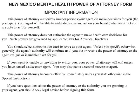 New Mexico Mental Health Power of Attorney PDF