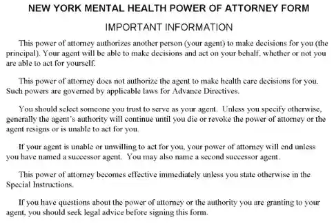 New York Mental Health Power of Attorney Word