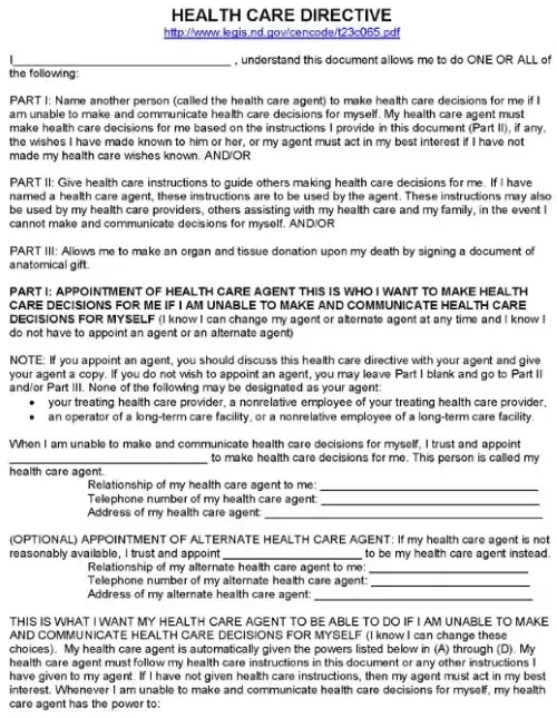 North Dakota Advance Health Care Directive