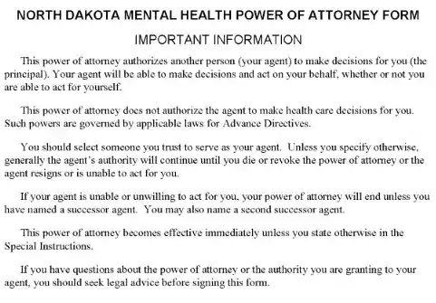 North Dakota Mental Health Power of Attorney PDF