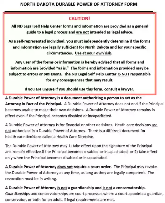 North Dakota Power of Attorney Form Free Printable