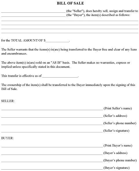 Notarized Bill of Sale Word