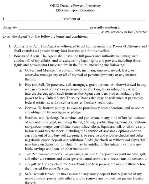 Ohio Durable Power of Attorney Form Word