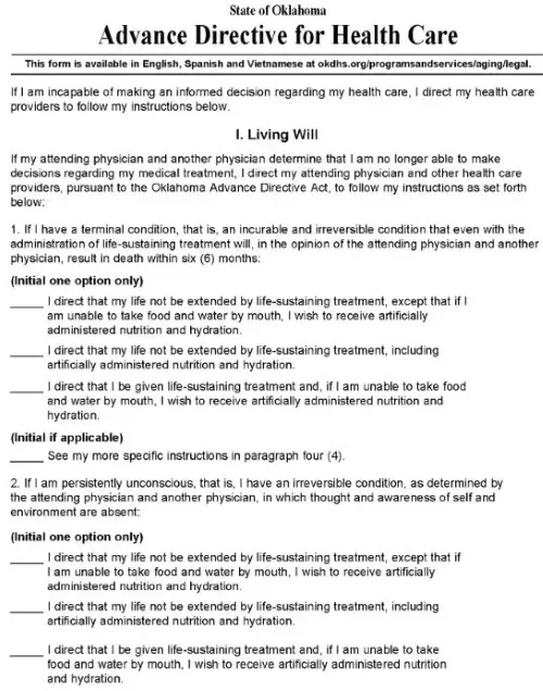 Oklahoma Advance Healthcare Directive PDF