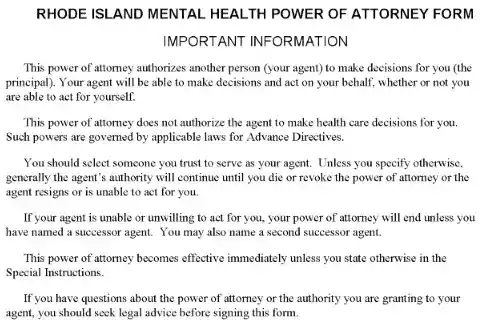 Rhode Island Mental Health Power of Attorney Word