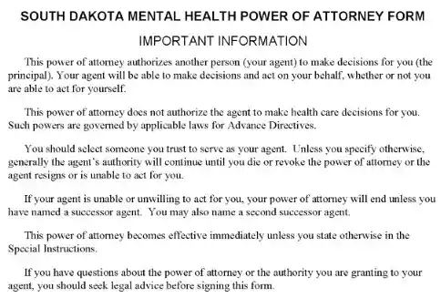 South Dakota Mental Health Power of Attorney PDF