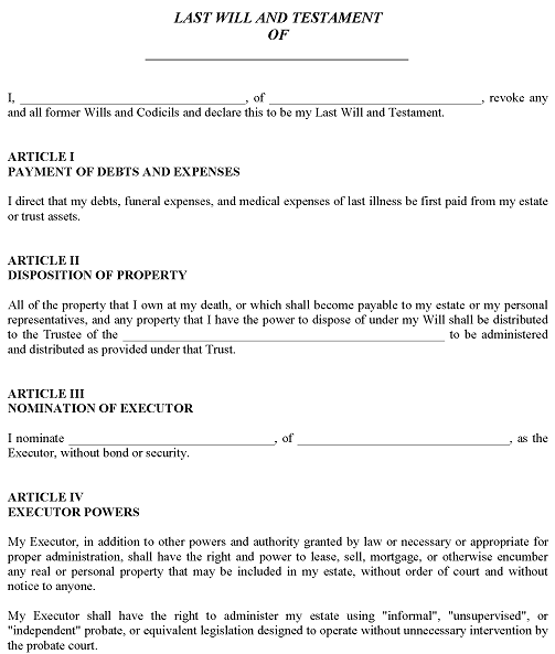 Free Texas Pour Over Will PDF - Free Printable Legal Forms
