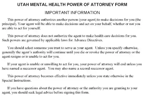Utah Mental Health Power of Attorney