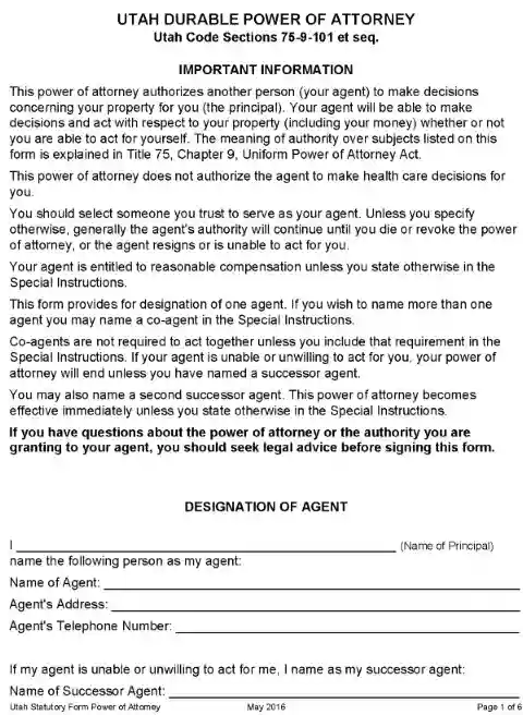 Utah Power of Attorney Forms