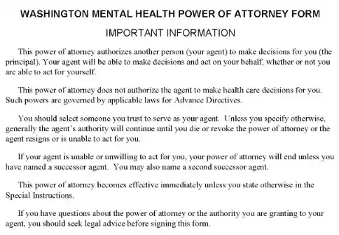 Washington Mental Health Power of Attorney PDF