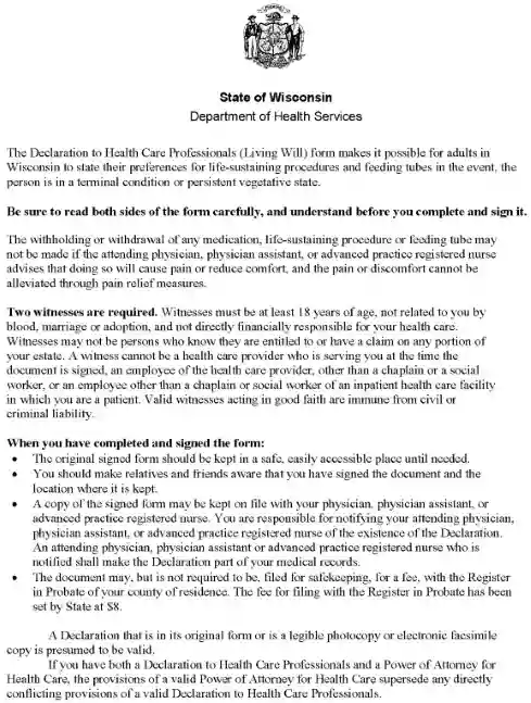 Wisconsin Advance Healthcare Directive PDF