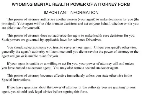 Wyoming Mental Health Power of Attorney Word