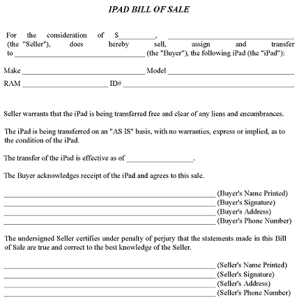 iPad Bill of Sale PDF