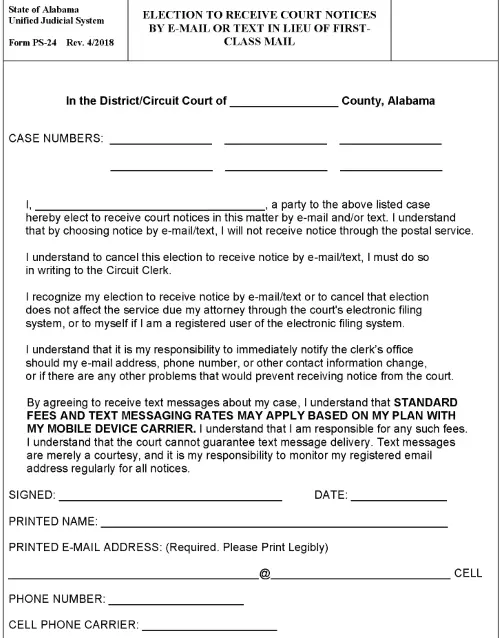 Alabama Election To Receive Court Notices By E mail or Text