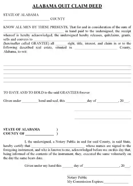 Alabama Quit Claim Deed PDF