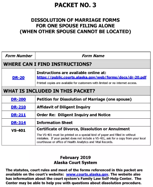 Alaska Divorce Forms Packet 3