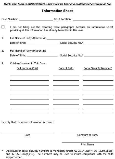 Alaska Divorce Information Sheet DR 314