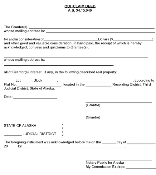 Alaska Quitclaim Deed Word