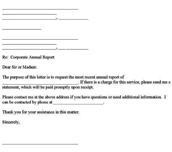 Annual Corporate Report Request Form Word