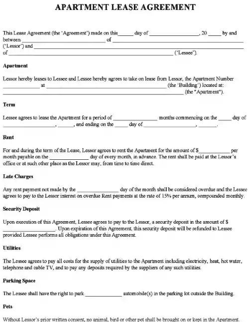 Apartment Lease Agreement Form PDF