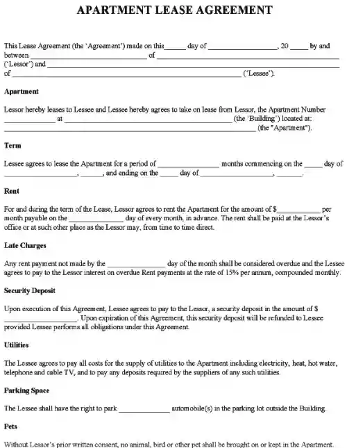 Apartment Lease Agreement Form