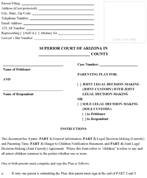Arizona Divorce Parenting Plan