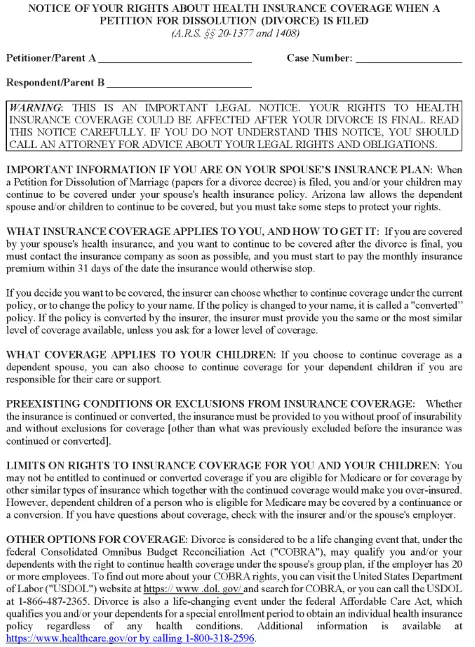 Arizona Notice of Rights About Health Insurance Coverage
