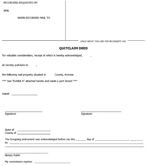 Arizona Quitclaim Deed Word