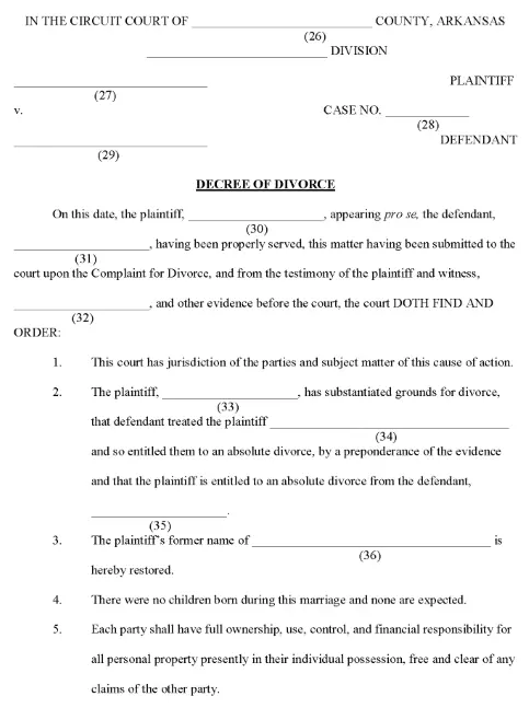 Arkansas Decree of Divorce