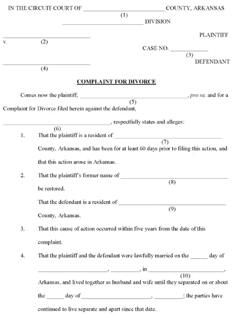 Arkansas Divorce Forms