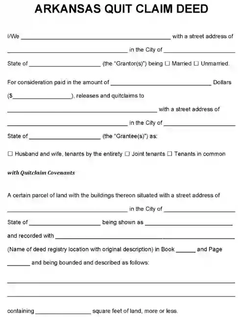 Arkansas Quitclaim Deed Word
