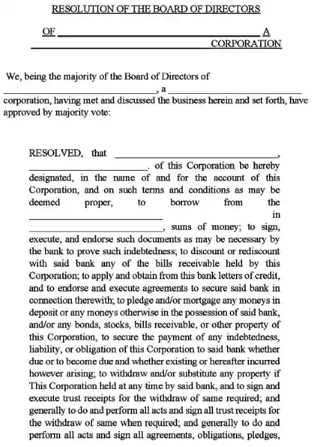Authorization to Borrow From Bank