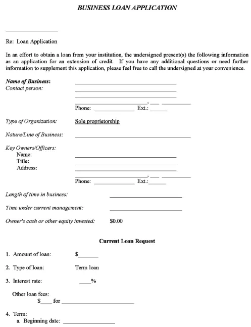 Business Loan Application Form Word