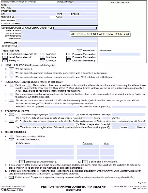 California Divorce Forms