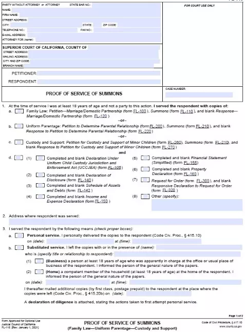 California Proof of Service of Summons