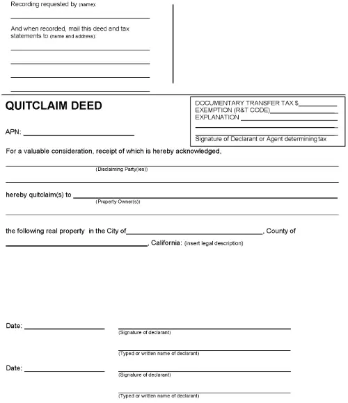 California Quitclaim Deed Word