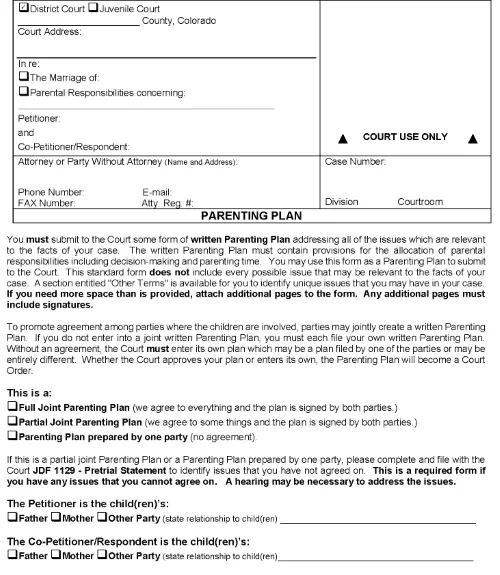 Colorado Parenting Plan
