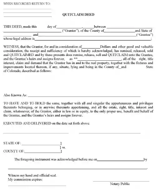 Colorado Quitclaim Deed Word