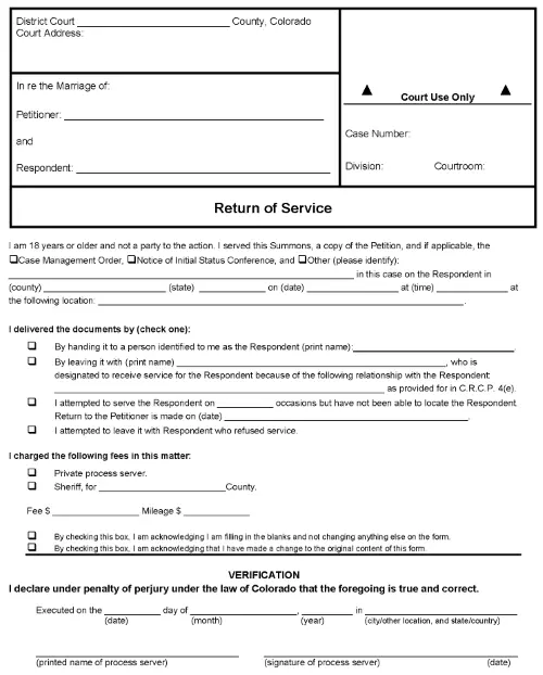 Colorado Return of Service