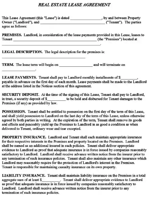 Commercial Property Lease Agreement Form