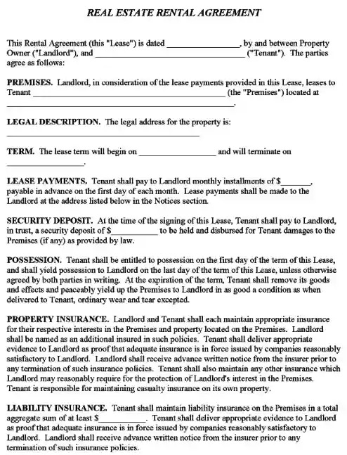 Commercial Property Rental Agreement Form Word