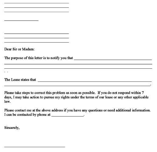 Complaint to Landlord Form