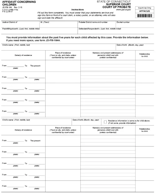 Connecticut Affidavit Concerning Children