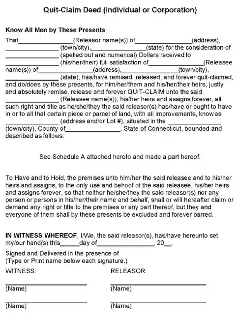 Connecticut Quitclaim Deed Word