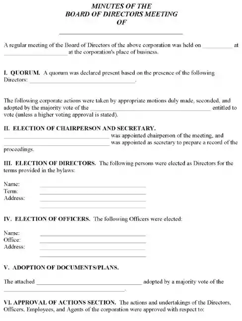Corporate Minutes Form