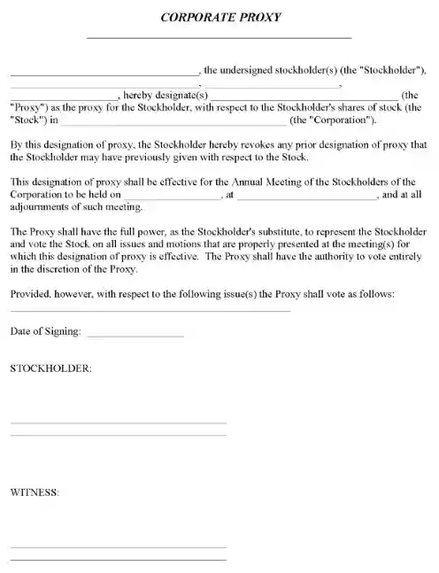 Corporate Proxy Form Word