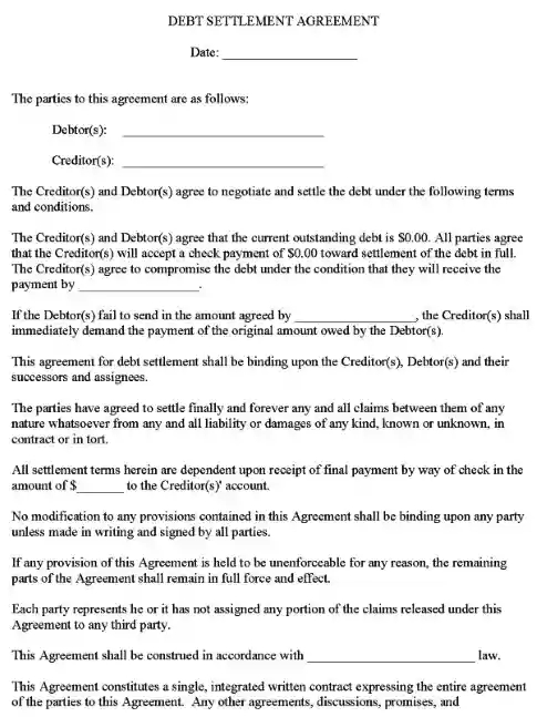 Debt Settlement Agreement Form Word