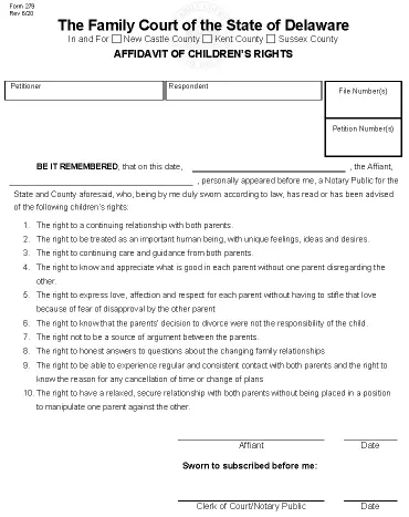 Delaware Affidavit of Childrens Rights