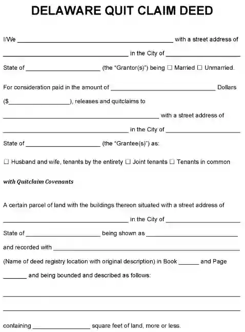 Delaware Quitclaim Deed Word