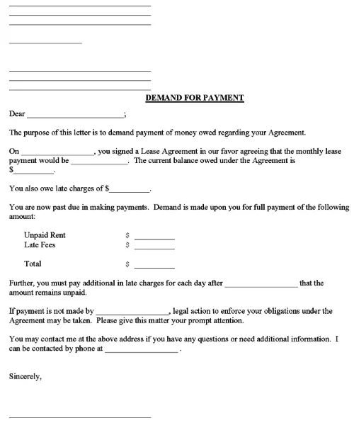 Demand for Lease Payment Form PDF